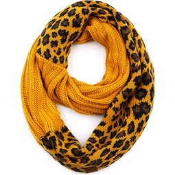C.C Exclusives Solid Color Ribbed Infinity 스카프 with Leopard Pattern Cuff (SF-80) (Mustard)