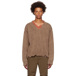 Brown Distressed Sweater 232299M206006