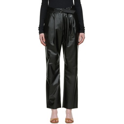 Black Faux Leather Trousers 221949F087002