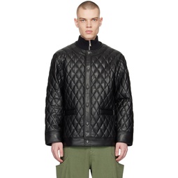 Black Padded Faux Leather Jacket 231511M185000