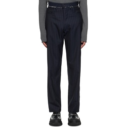 Navy Pinstripe Trousers 222109M191000