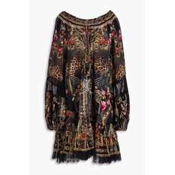 Embellished printed silk-chiffon mini dress