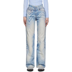 Blue   Off White Printed Jeans 241552F069000