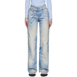 Blue & Off-White Printed Jeans 241552F069000