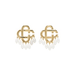 Gold Pearl Drop Logo Earrings 241195M144001
