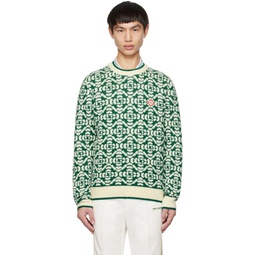 Green   White Jacquard Sweater 231195M201000