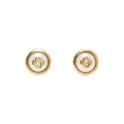 Gold Pearl Logo Stud Earrings 241195F022001
