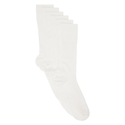 Six Pack White Mid Length Rib Socks 241425M220002