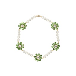 White   Green Crazy Daisy Pearl Necklace 241101F023000