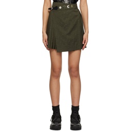 Khaki Pinstripe Miniskirt 231101F090001