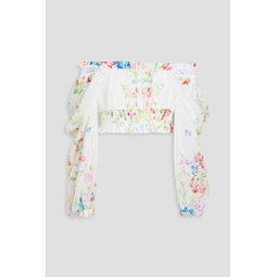 Hince off-the-shoulder cropped floral-print cotton-blend voile top