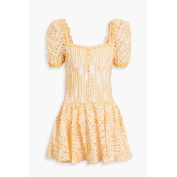 Yara button-embellished broderie anglaise cotton-blend mini dress