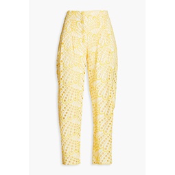 Simone cropped broderie anglaise cotton-blend tapered pants