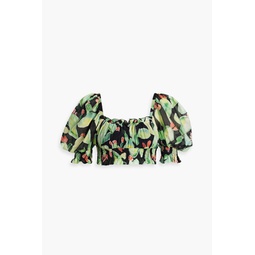 Zamora cropped printed cotton-voile top