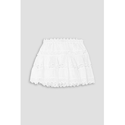 Greta crocheted lace-paneled cotton-blend voile mini skirt