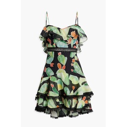 Ruffled printed cotton-blend voile mini dress