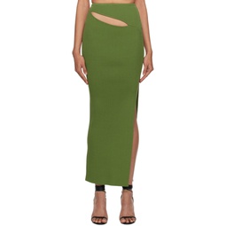 Green Hip Slashed Maxi Skirt 231311F092007