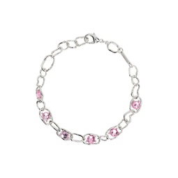 Silver   Pink Crushed Chain Necklace 232236F023000