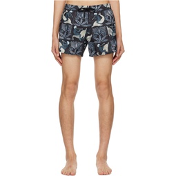 Navy Printed Swim Shorts 241583M208003
