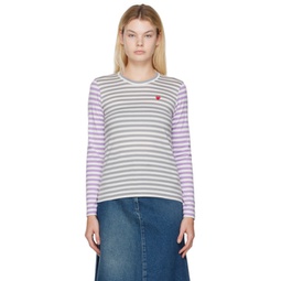 Gray & Purple Striped T-Shirt 222246F110051