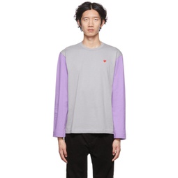 Grey & Purple Heart Long Sleeve T-Shirt 222246M213076