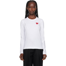 White Heart Patch Long Sleeve T-Shirt 232246F110003