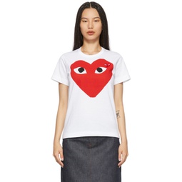 White Large Double Heart T-Shirt 212246F110015