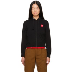 Black Layered Double Heart Patch Hoodie 232246F097001