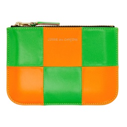 Green & Orange Fluo Squares Zip Pouch 221230F037004