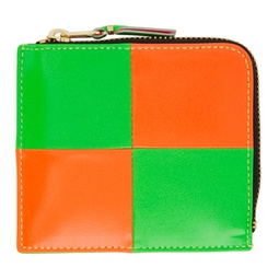 Orange & Green Fluo Squares Half-Zip Wallet 222230F040010