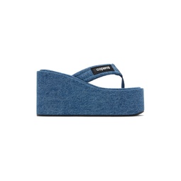Blue Denim Branded Wedge Sandals 241325F124004