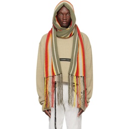 Gray   Red Stripe Hooded Scarf 241735M150000