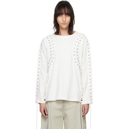 White Lace Up Long Sleeve T Shirt 241735M192000