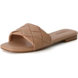 CUSHIONAIRE Womens Franca woven slide sandal +Memory Foam, Wide Widths Available, Cafe 8 W