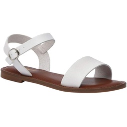 CUSHIONAIRE Womens Clara One Band Ankle Strap Sandal +Memory Foam, Wide Widths Available, WHITE 6.5