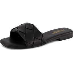 CUSHIONAIRE Womens Franca woven slide sandal +Memory Foam, Wide Widths Available, Black 7.5