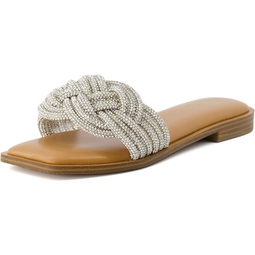 CUSHIONAIRE Womens Fortuna braided rhinestone bling slide sandal +Memory Foam, Wide Widths Available