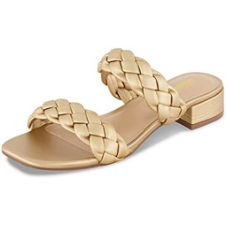 CUSHIONAIRE Womens Nan two band braided low block heel slide sandal +Memory Foam and Wide Widths Available