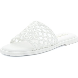 CUSHIONAIRE Womens Temptest basket weave slide sandal +Memory Foam, Wide Widths Available, White 10