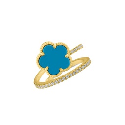 Look Of Real 14K Goldplated, Synthetic Turquoise & Cubic Zirconia Clover Wrap Ring