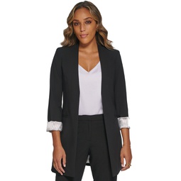 Womens Roll Sleeve Open Front Blazer Regular and Petite Sizes