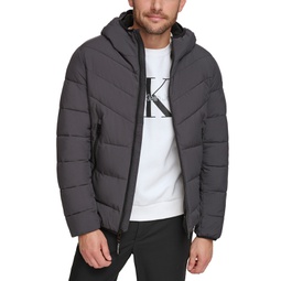 Mens Chevron Stretch Jacket With Sherpa Lined Hood
