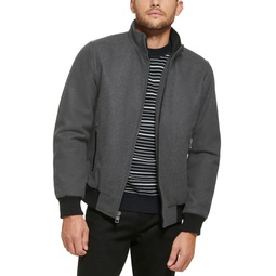 Mens Wool Bomber Jacket With Knit Trim