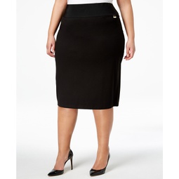 Plus Size Pull-On Tummy-Control Pencil Skirt