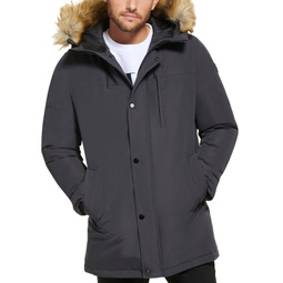 Mens Long Parka with Faux-Fur Lined Hood