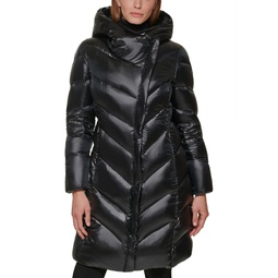 Womens Faux-Fur-Lined Hooded Down Puffer Coat