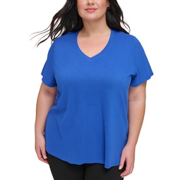 Plus Size Cotton V-Neck Short-Sleeve T-Shirt