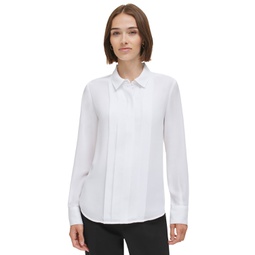Womens Pleat-Front Long-Sleeve Shirt