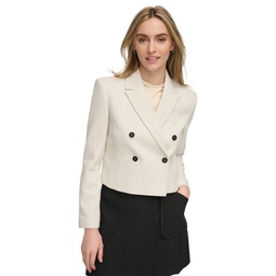 Womens Double-Breasted Tweed Blazer