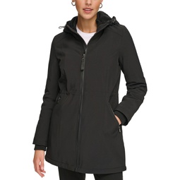 Womens Hooded Faux-Fur-Lined Anorak Raincoat
